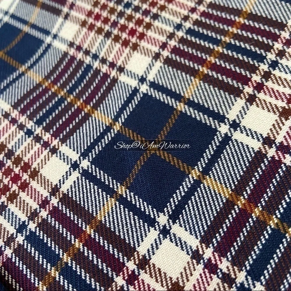 Tory Burch pleated navy, ivory & burgundy plaid skirt shop@iamwarrior